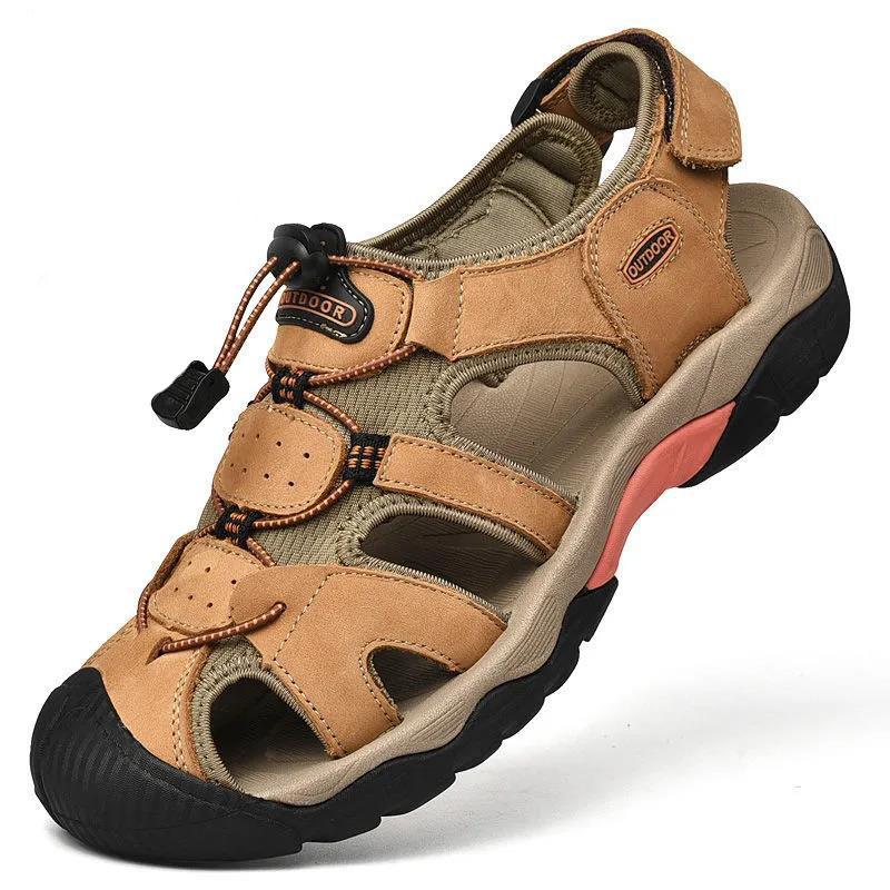Leather Sandals Men's Summer Non-slip Hollow Outdoor Breathable Casual Beach Shoes