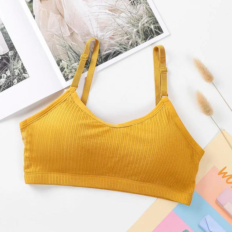 Women's Bra Gathered Underwear Thin Section Female Students Korean Version Camisole Tube Top Without Steel Ring Solid Stripes Briefs Breathable Bra