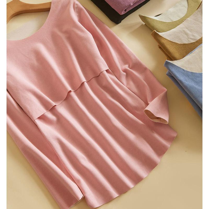 Maternity Suit Autumn and Winter Plus Velvet Thermal Underwear Postpartum Breastfeeding Autumn Clothes Large Size Confinement Pajamas Top