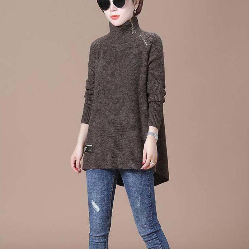 Autumn and Winter High Neck Casual Sweater All-match Knitted Long-sleeved Top Sweater Loose Solid Color Female Jacket