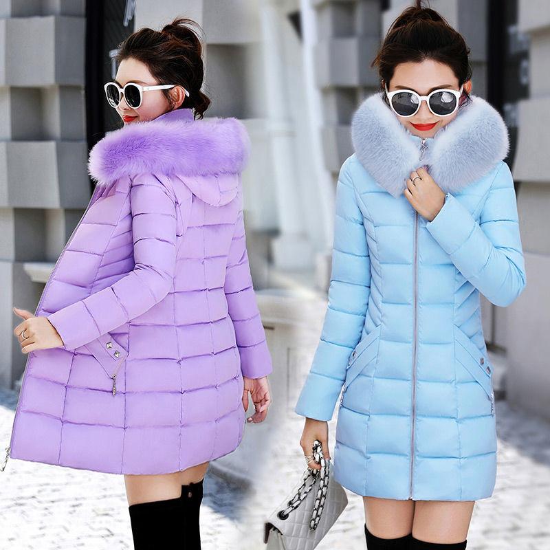 Winter Fashion Women's Mid-length Large Fur Collar Slim Slimming Plus Size Padded Jacket