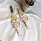 Sandals and Slippers Women's Outer Wear Spring and Summer Square Toe Korean Version of Thick with Bows All-match Lazy Half Slippers