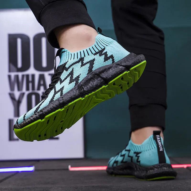 Spring Men's Shoes Breathable Flyknit Mesh Casual Shoes Men's Socks Shoes Student Sports Shoes Running Shoes Mesh Coconut Shoes