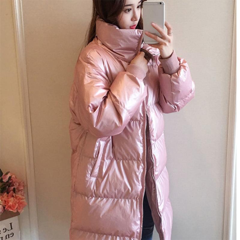 Women's Shiny Down Jacket Mid-length Korean Loose Bread Suit Women's Winter White Duck Down Warm Jacket