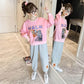 Girls Spring and Autumn Loose Leisure and Comfortable Pullover Round Neck Sweater + Sports Pants Set Children's Sports and Leisure Two-piece Set
