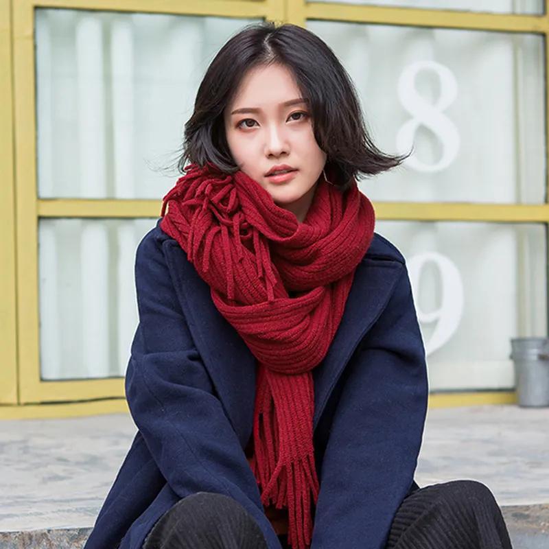 Scarf Women Autumn Winter Thicken Warm Kint Shawls Wraps Lady Fashion Elegant Solid Long Soft Scarves 2021 New Female Knitted Scarfs