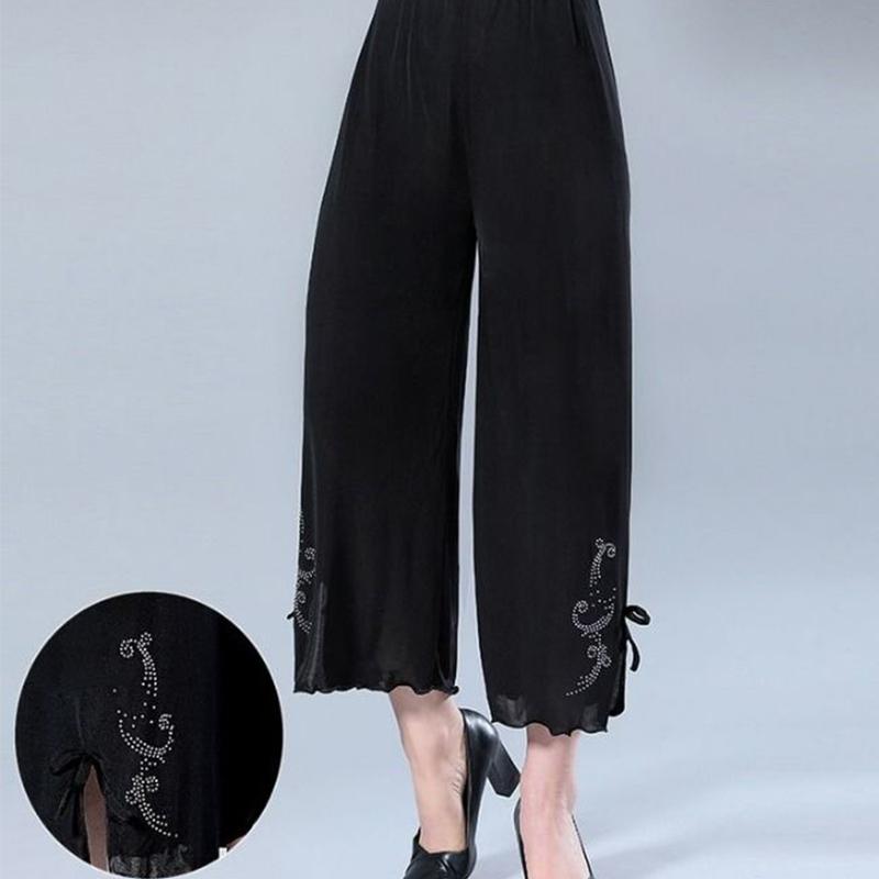 Ummer Wide-leg Pants Middle-aged and Elderly Women's Plus Size Hakama Mother Ninth Pants Middle-aged Air-conditioned Pants