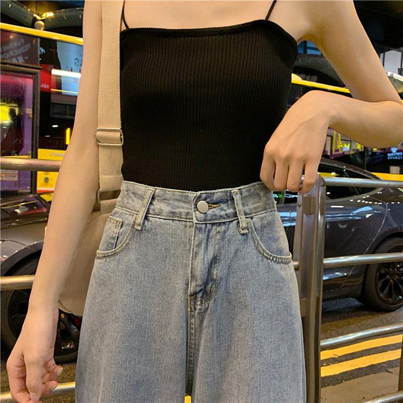 WTEMPO Adjustable Waist High Waist Jeans Jeans Super Long Straight Leg Loose and Thin Women's Wide-leg Trousers