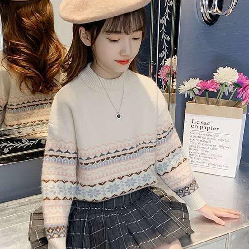Children's Thickened Bottoming Shirt In Autumn and Winter Jacquard Knitted Little Girl Jacket Simple Casual Girls Sweater