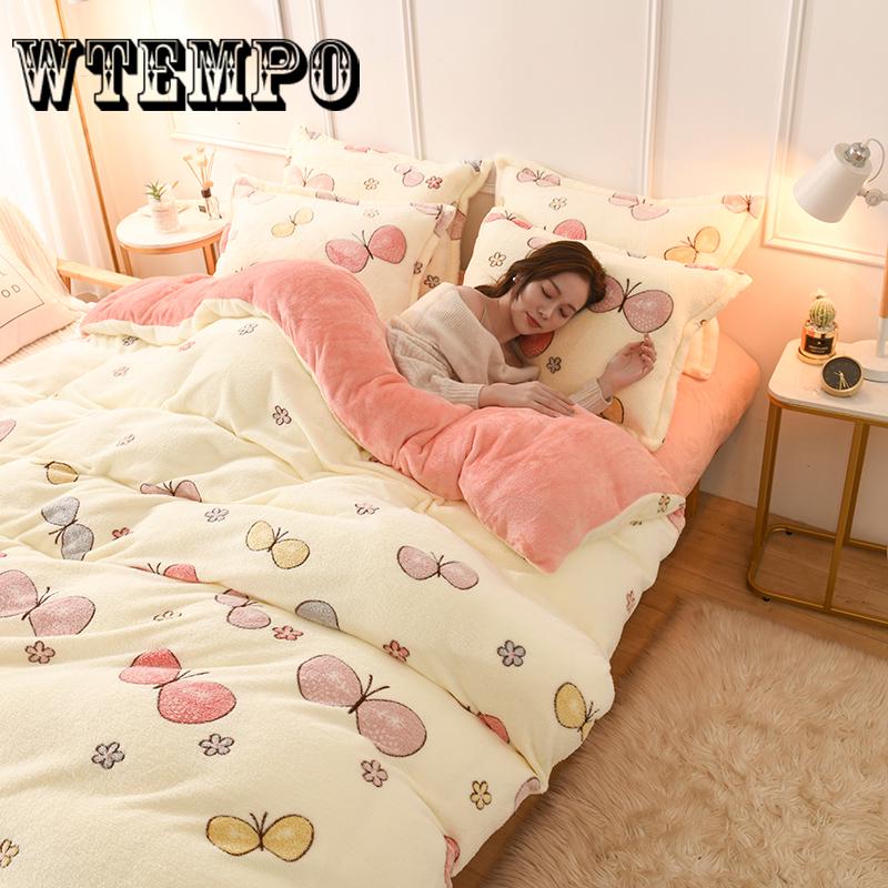 4pcs  Bedding Set Queen King Winter Bed Linen  Duvet Cover Set Bed Sheet AB Side Duvet Cover