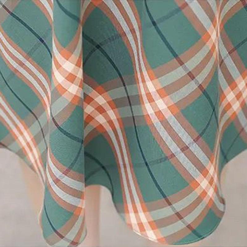 Women's Summer Plaid Dress Large Size Loose V-Neck A-Line Skirt