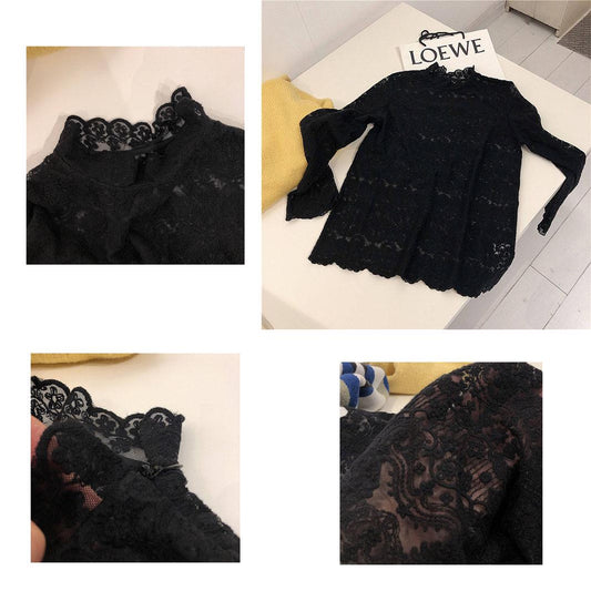 Autumn Clothing Western Style Sweater Lace Base Shirt Long Sleeve Sexy WOMEN'S Gauze on Clothes