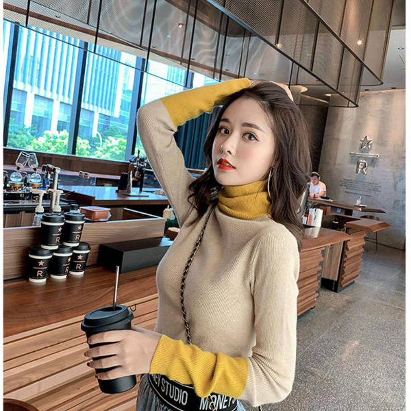 Color Matching Turtleneck Bottoming Sweater Women's Long-sleeved Sweater Autumn and Winter