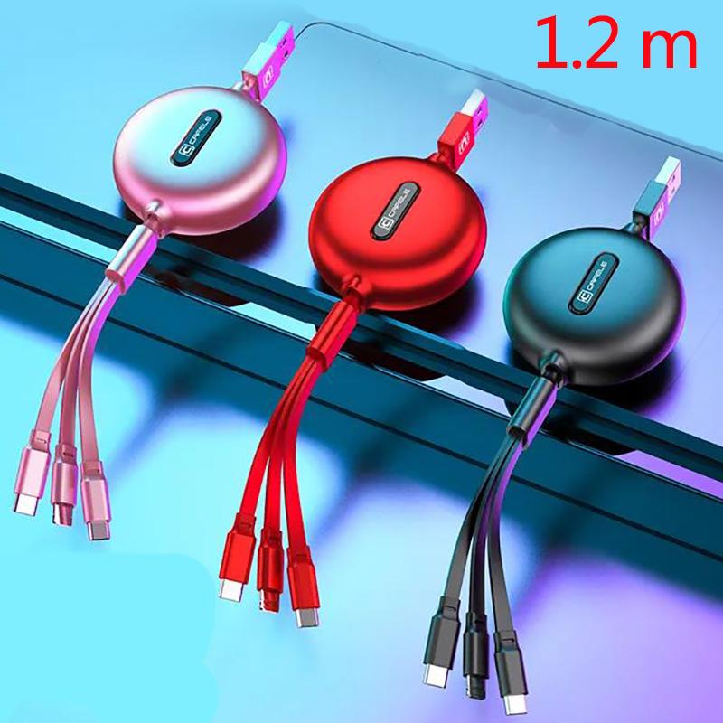 Three-in-one Data Cable USB Car Data Cable Android Apple Type-C Connector Electronic Device Charging Cable