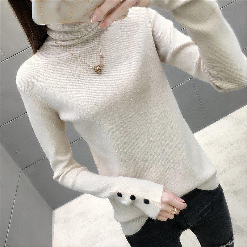 Fall/winter Pullover Turtleneck Sweater Stretch Slim Fit All-match Knit Bottoming Shirt Top Women