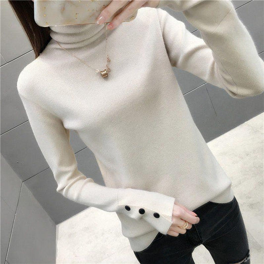 Fall/winter Pullover Turtleneck Sweater Stretch Slim Fit All-match Knit Bottoming Shirt Top Women