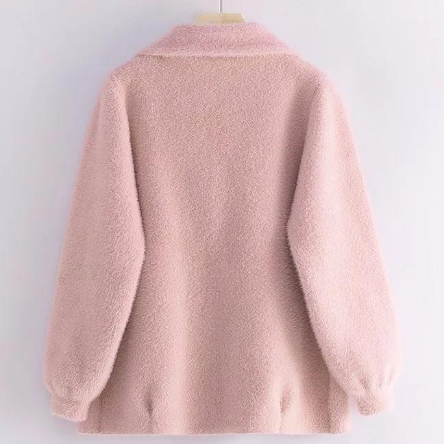 Autumn/winter Imitation Mink Cashmere Mother Wear Knitted Cardigan Jacket Women Korean Style Loose Cropped Top Women