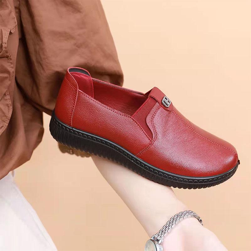 Women's Cowhide Mother Single Shoes Spring and Autumn Middle-aged and Elderly Soft-soled Comfortable Non-slip Work Shoes Flat Casual Shoes