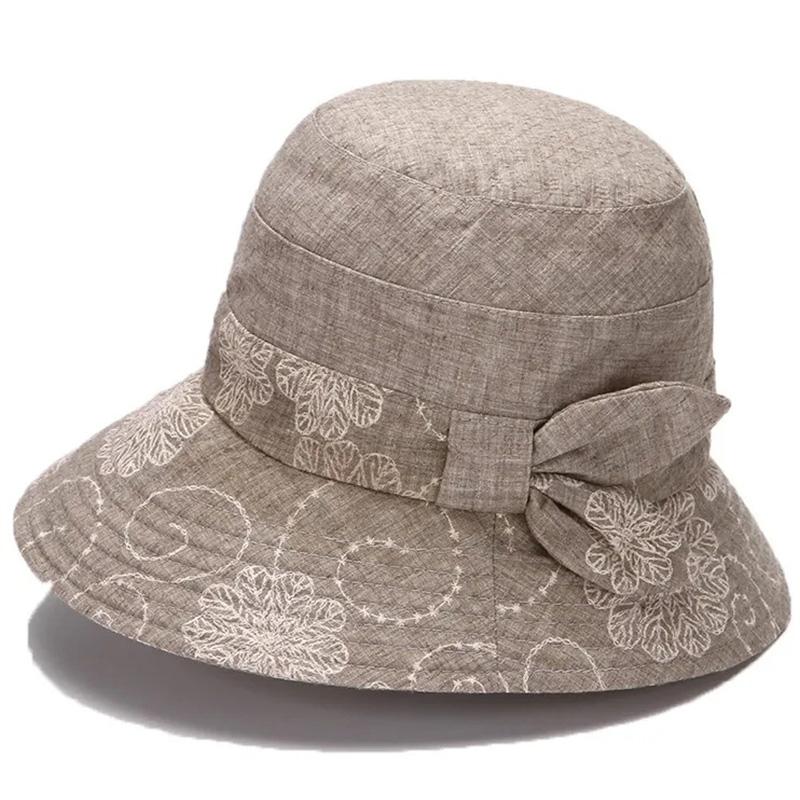 Women's Cotton Bucket Hat Rose Flower Bow Sunscreen Sun Hat Spring Adjustable Hat Breathable Vintage Fisherman Hat Basin Hat