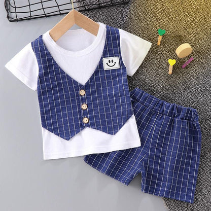 Children's Boys and Girls Summer Suits Fashionable Summer Baby Comfortable Western Style Short-sleeved Suit