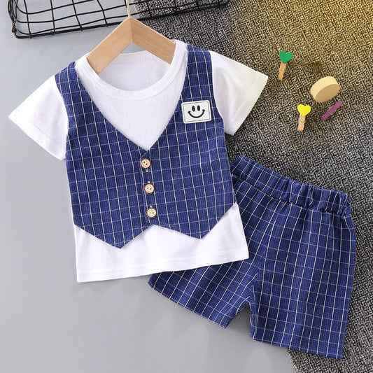 Children's Boys and Girls Summer Suits Fashionable Summer Baby Comfortable Western Style Short-sleeved Suit