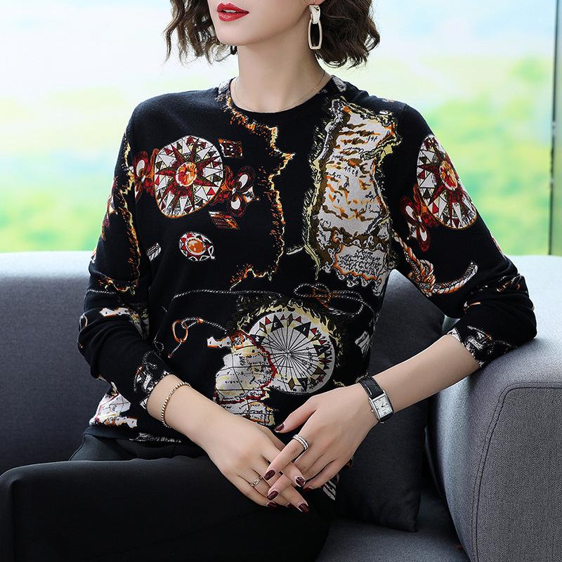 Personalized Printed Sweater Women's O-Neck  Pullover Sweater Knit Bottoming Sweater Autumn Winter Plus Size Wool Blend Jumper Tops Outwear