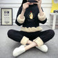 2pcs/set Women Fleece Liner Sweatshirt Tracksuit  Winter Casual Loose Jumper Plus Size  Outfits  Outwear
