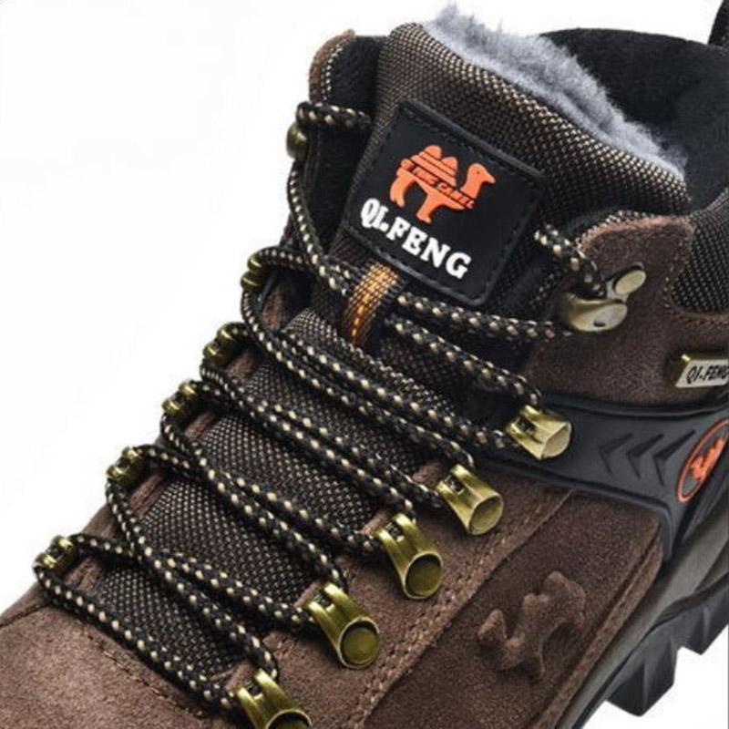 Men's Leather High-top Hiking Shoes Warm Winter Outdoor Hiking Shoes Waterproof Non-slip Wear-resistant Hiking Shoes Plus Velvet Cotton Shoes