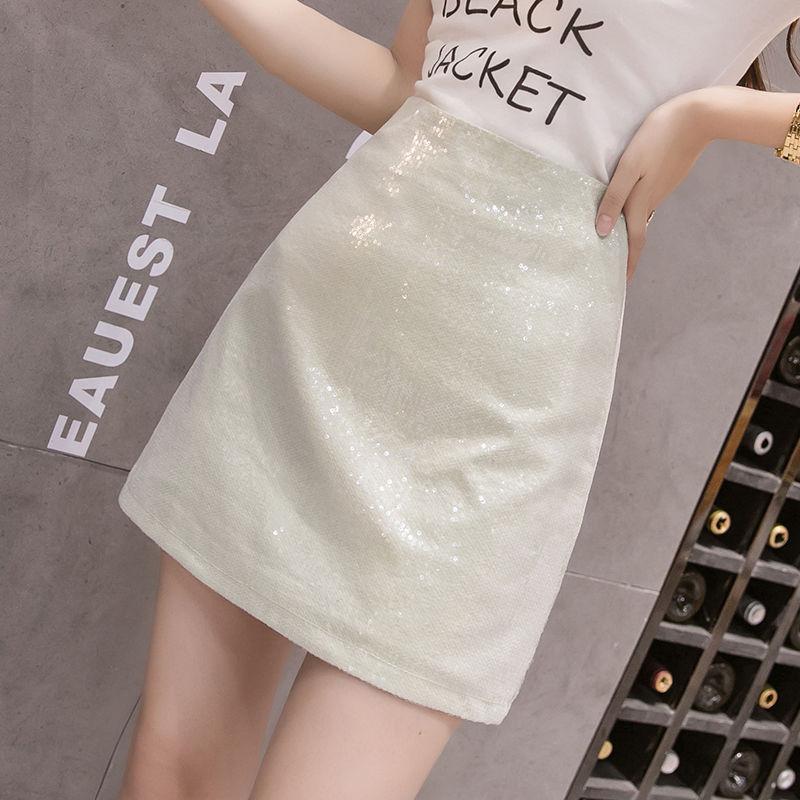 Sequins Sexy Tight A-line Hip Skirt Women Short Skirt Knee-length  Zipper Club Casual Home Office