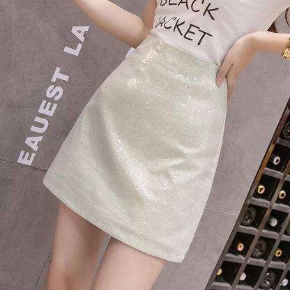 Sequins Sexy Tight A-line Hip Skirt Women Short Skirt Knee-length  Zipper Club Casual Home Office