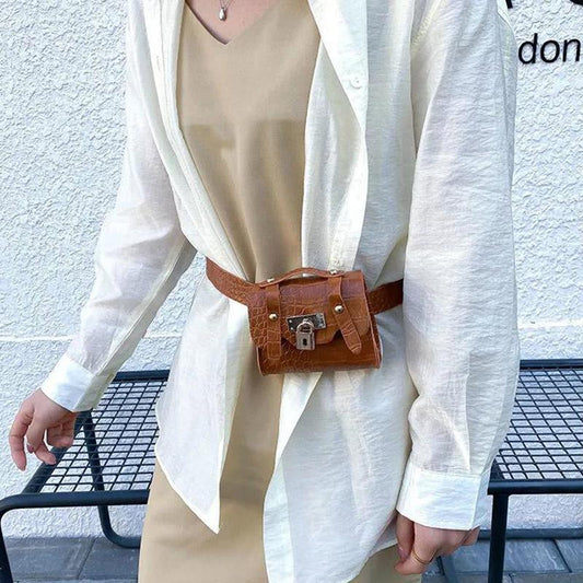 Small Waist Bag Women's Waist Fashion All-match Chest Bag Pin Buckle Belt Decoration Free Perforated Belt Detachable Mini Bag
