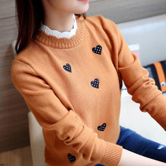 Women's Round Neck Short Sweater Solid Color High Collar Print Sweater Spring and Autumn Sweater