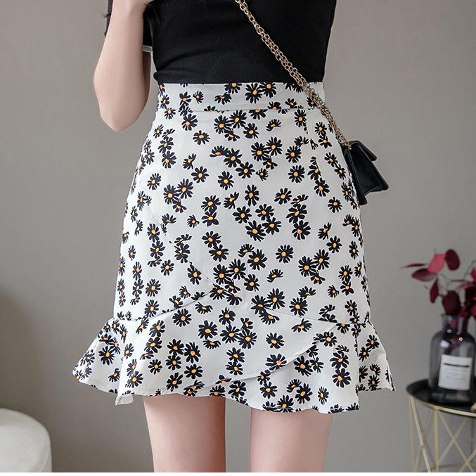 Summer Casual Bohe High Waist Skirts Women Faldas Mujer Moda Ruffled Floral Print Beach Short Skirt