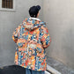 Graffiti Lamb Wool Coat Men's Winter Trend Plus Velvet Thick Loose Large Size Cotton Coat Padded Jacket