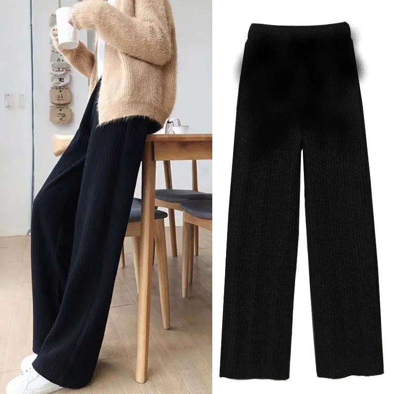 Plus Velvet Wide-leg Pants Women's Casual Sports Mopping Pants Winter High Waist Loose Drape Thickened Straight Pants All-match Warmth