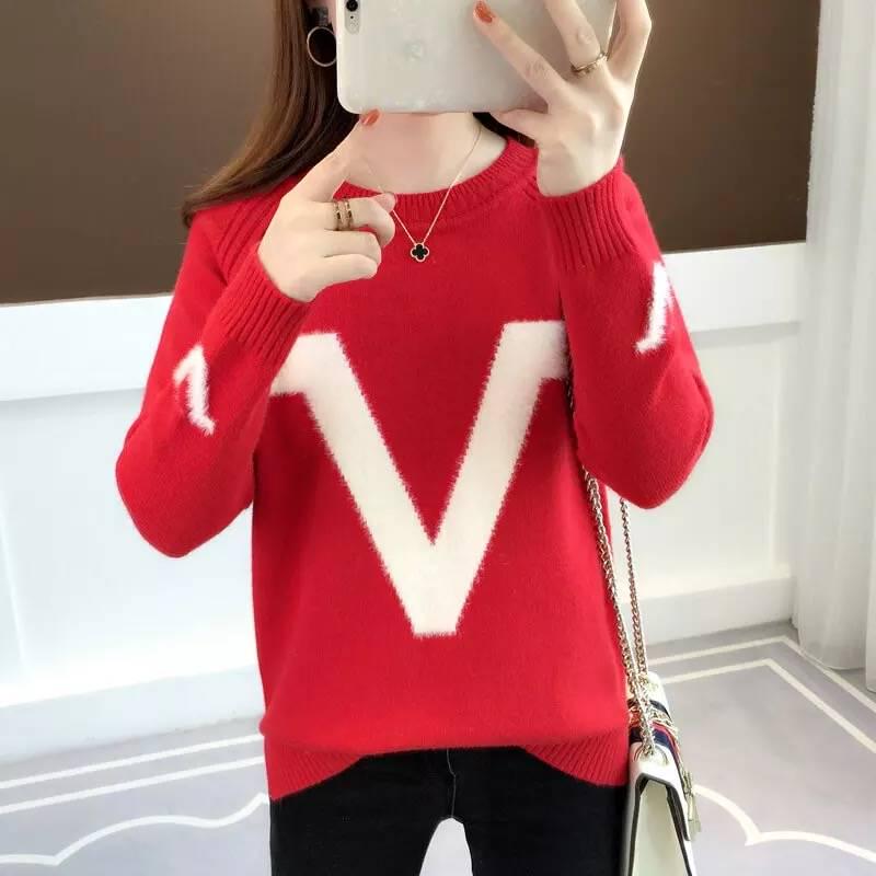 Long-sleeved warm thick sweater female autumn and winter high collar loose printed sweater
