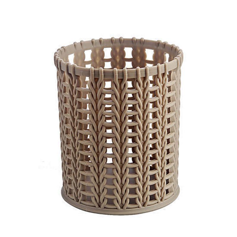 Nordic Simple Imitation Rattan Plastic Pen Holder Female Ins Student Office Desktop Creative Hollow Stationery Storage Tube