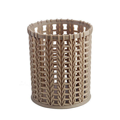 Nordic Simple Imitation Rattan Plastic Pen Holder Female Ins Student Office Desktop Creative Hollow Stationery Storage Tube