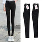 Double Button Winter Trousers Plus Velvet Leggings for Women's Outer Wear In Autumn and Winter High Waist Thin Black Pants Pencil Feet Warm Pants