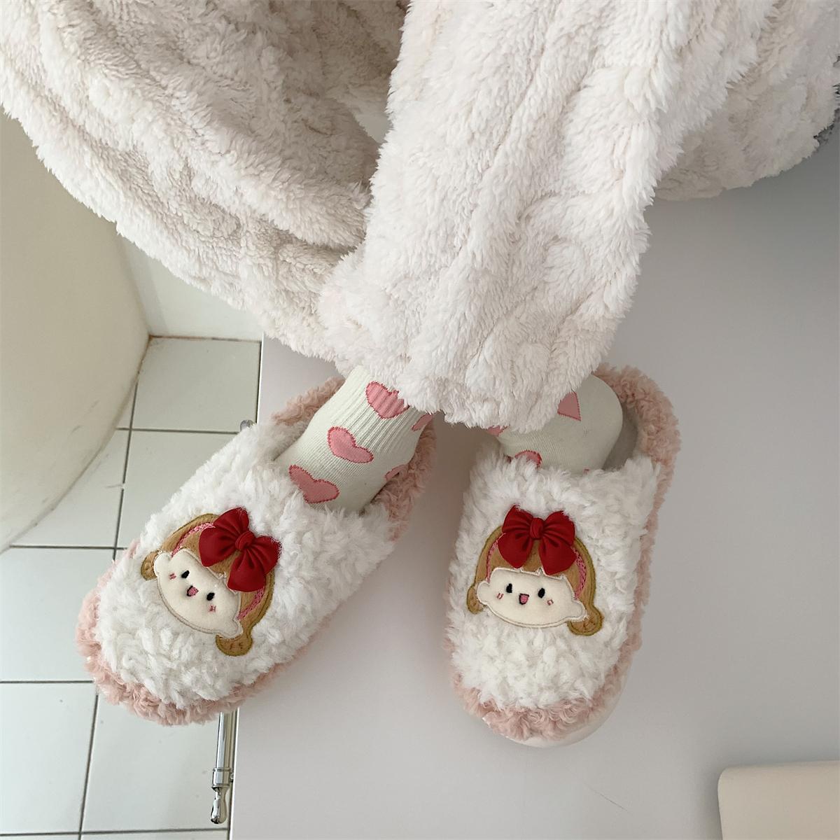 Autumn and Winter Girl Cute Cotton Slippers Warm Flat Shoes Indoor Non-slip Cotton Shoes Soft Shoes