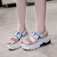 Size35-39 Summer Women Shiny Slippers Outdoor Crystal High Heels Bohemian Beach Wear-resistant Non-slip Slippers Wedge Platform Rhinestone Sandals