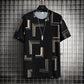 Men Ice Silk T-shirts Summer O-neck Short Sleeves Casual Shirts Oversized Geometric Graphic Print Tees Soft Breathable Cool Tops