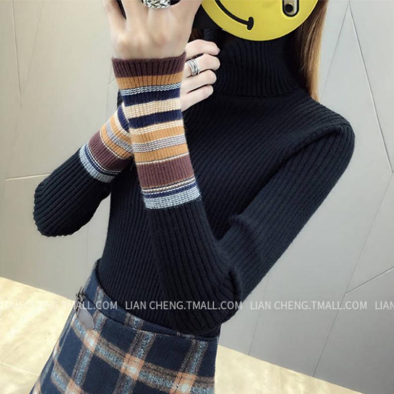 Pofulove turtleneck sweater women plus velvet thick autumn and winter new warm knitted base shirt long sleeve shirt