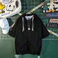 Summer Thin Hooded Students All-match Short-sleeved T-shirt Men's Trendy Design Sense Tooling Five-point Half-sleeved