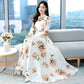 Chiffon Long-sleeved Large Skirt Dress Feminine Temperament Floral French Retro Waist Slim Elegant Dress Fabric Light and Breathable
