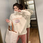 Hoodless High-neck Lamb Wool Sweater Women Winter Thick Loose Letter Coat Embroidered Warm Top