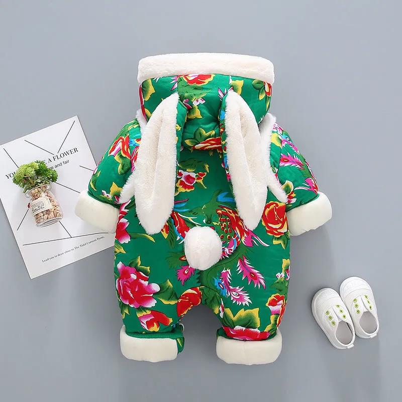 Baby Big Flower One-piece Winter New Year's Clothing New Year's Clothing Baby Festive Romper Plus Cotton Padded Outing Clothing