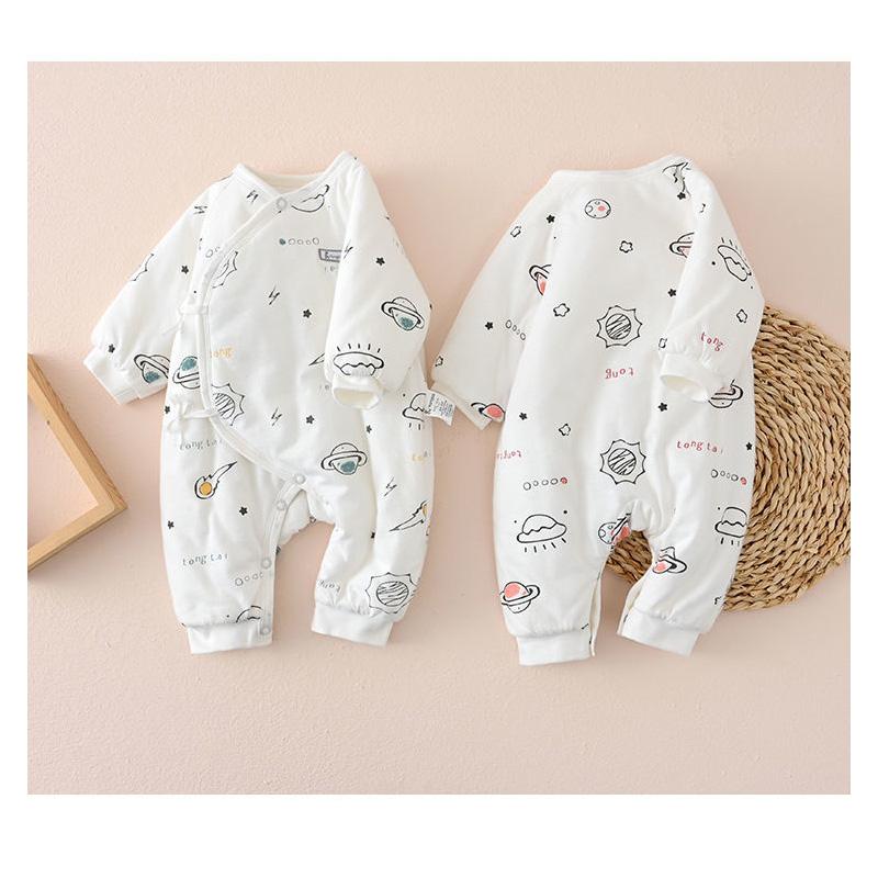0-6 Months Newborn Baby Autumn and Winter Clothes Baby Pure Cotton Bias Thickened Cotton One-piece Clothes Climbing Clothes Autumn