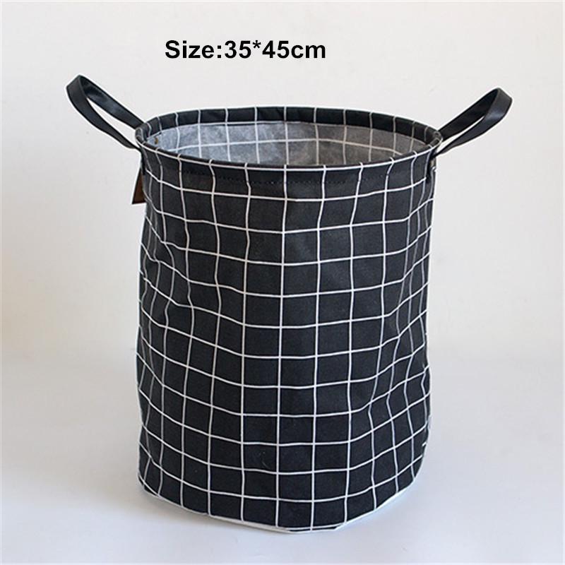 FullLove 35*45cm Plaid Storage Bakset Foldable Linen Cotton Black Laundry Baskets for Dirty Clothes