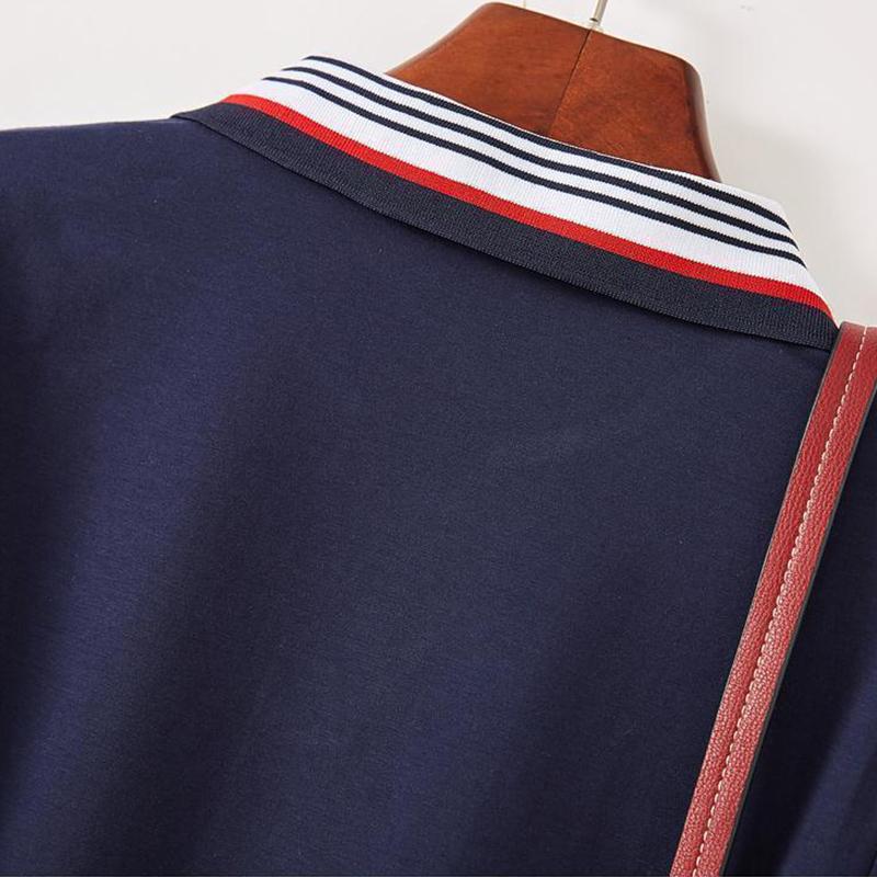 Temperament Casual All-match Sports Dress Female Summer Polo Collar Hit Color Slim Slimming Long Dress